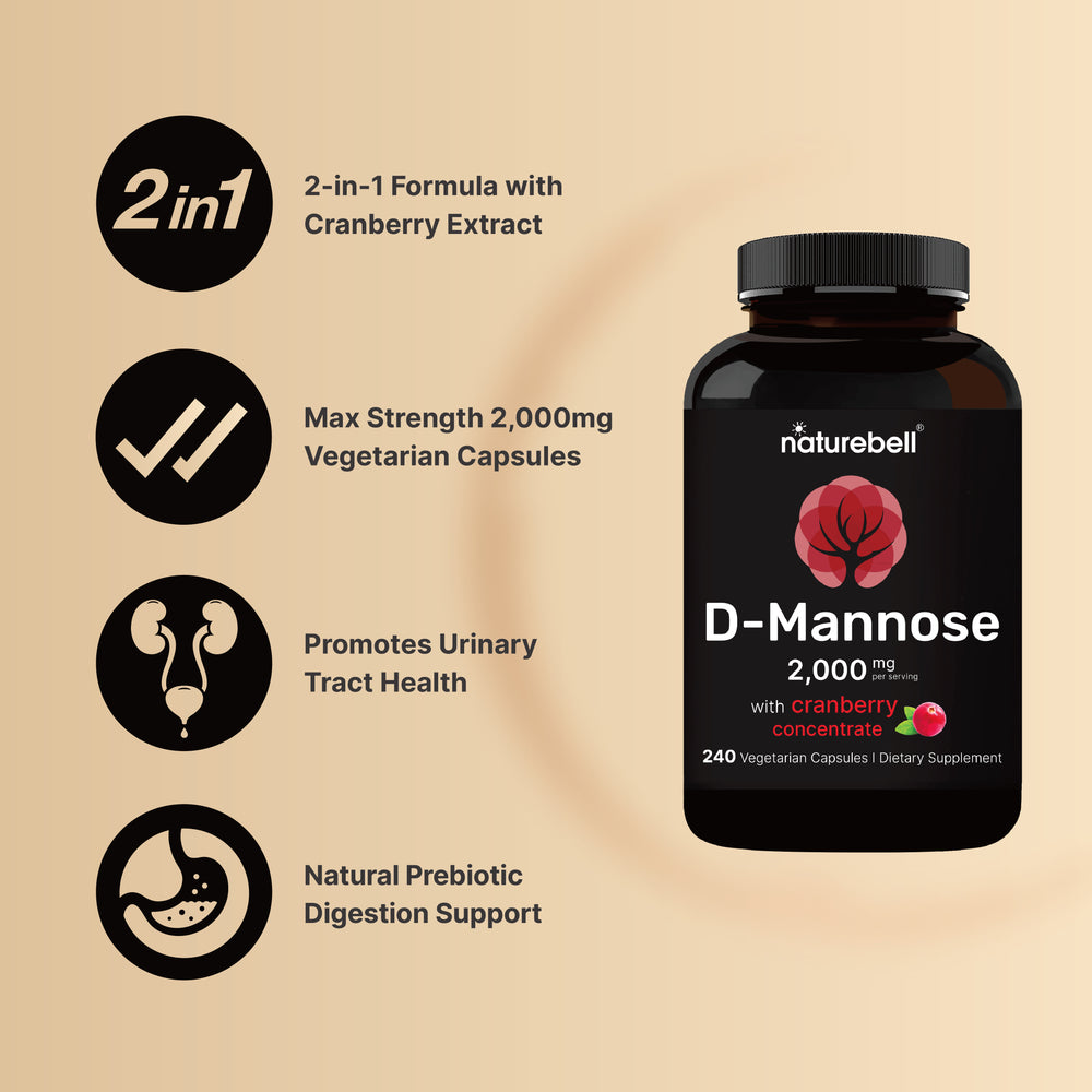 D-Mannose 2000mg with Cranberry Extract 400mg, 240 Veggie Capsules