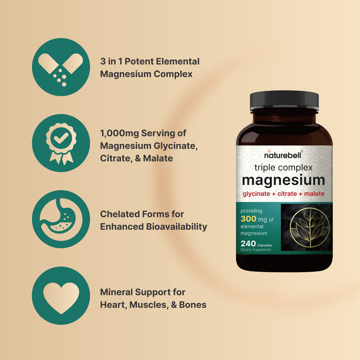 Triple Complex Magnesium Supplement, 240 Capsules – NatureBell