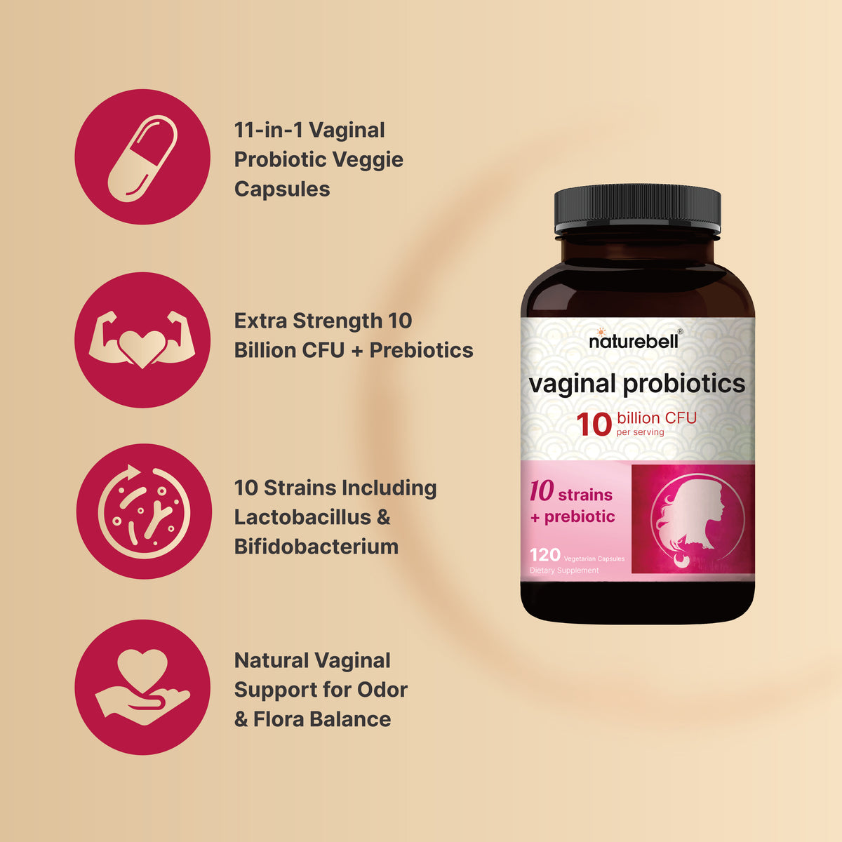 Vaginal Probiotics 10 Billion CFU Per Serving, 120 Veggie Capsules