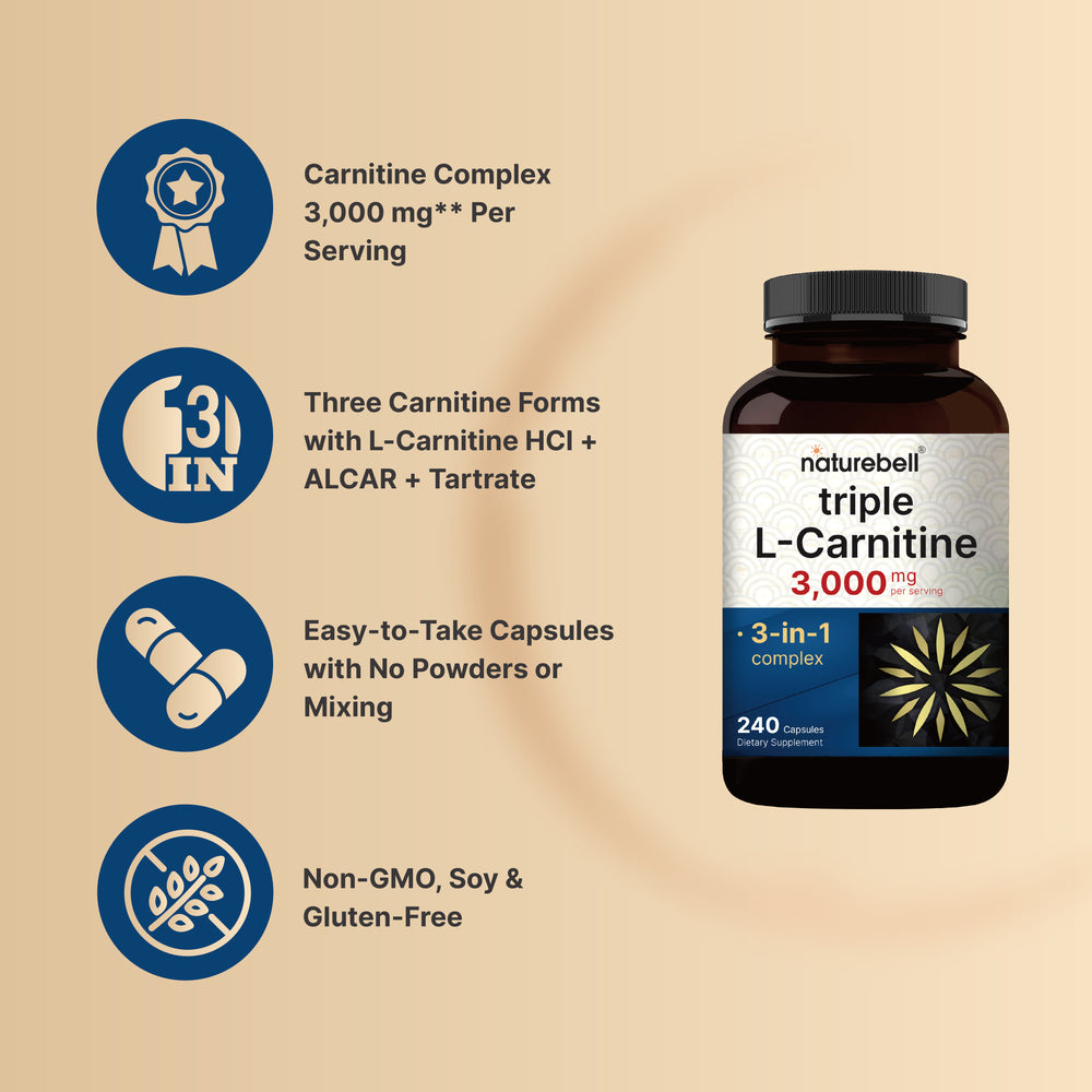 l carnitine tablet 3000 mg Triple L-Carnitine 3-in1 Complex 3000mg, 240 Capsules – NatureBell
