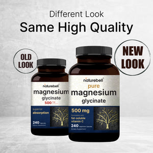 Pure Magnesium Glycinate 500mg with Fat Soluble Vitamin C, Veggie Capsules