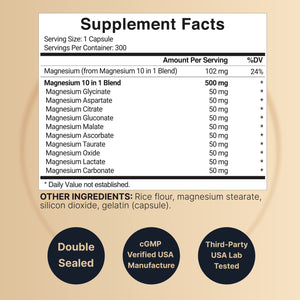 Magnesium Complex Supplement 500mg, 300 Capsules