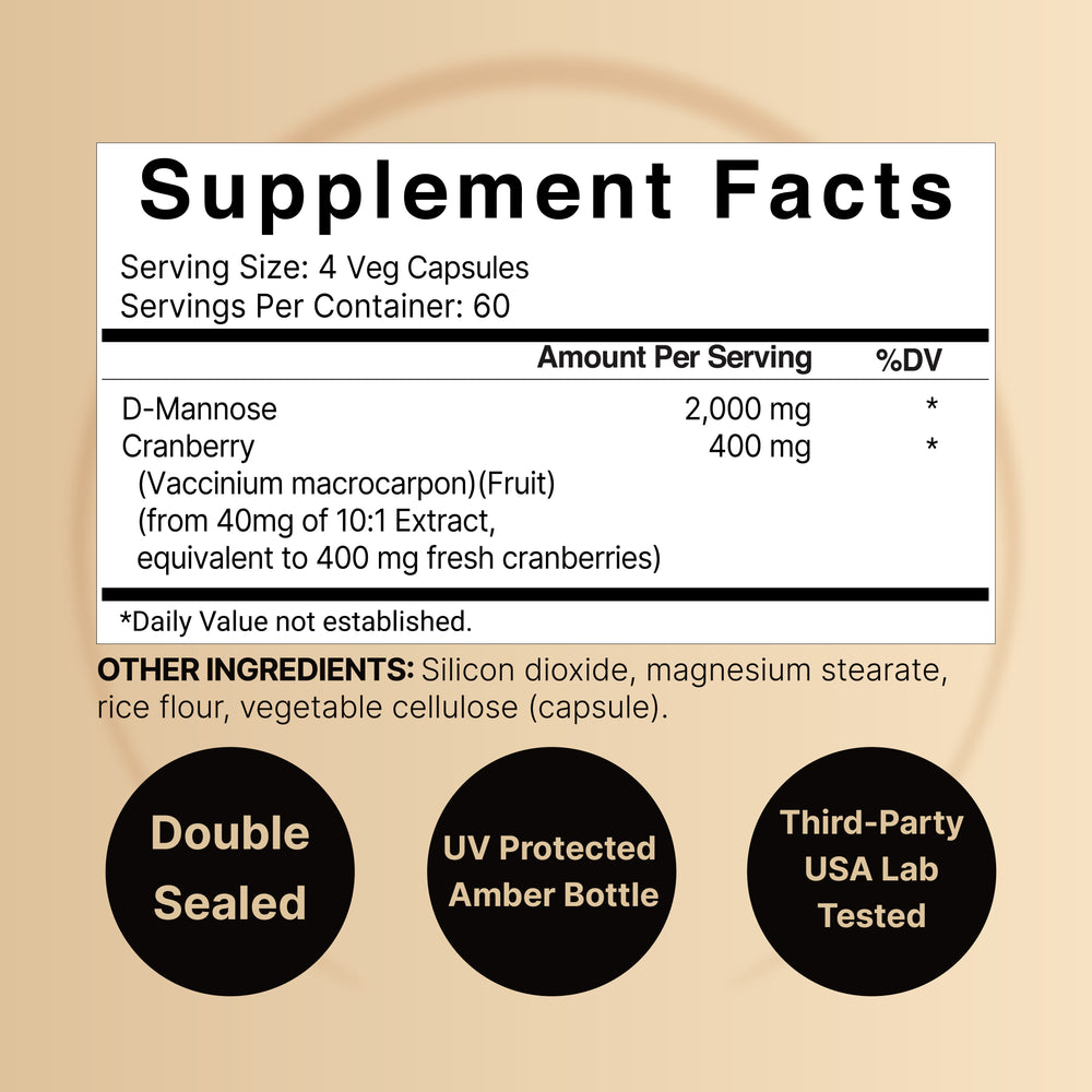 D-Mannose 2000mg with Cranberry Extract 400mg, 240 Veggie Capsules