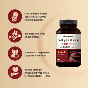 Red Yeast Rice 2,400mg Herbal Equivalent with CoQ10, 240 Veggie Capsules