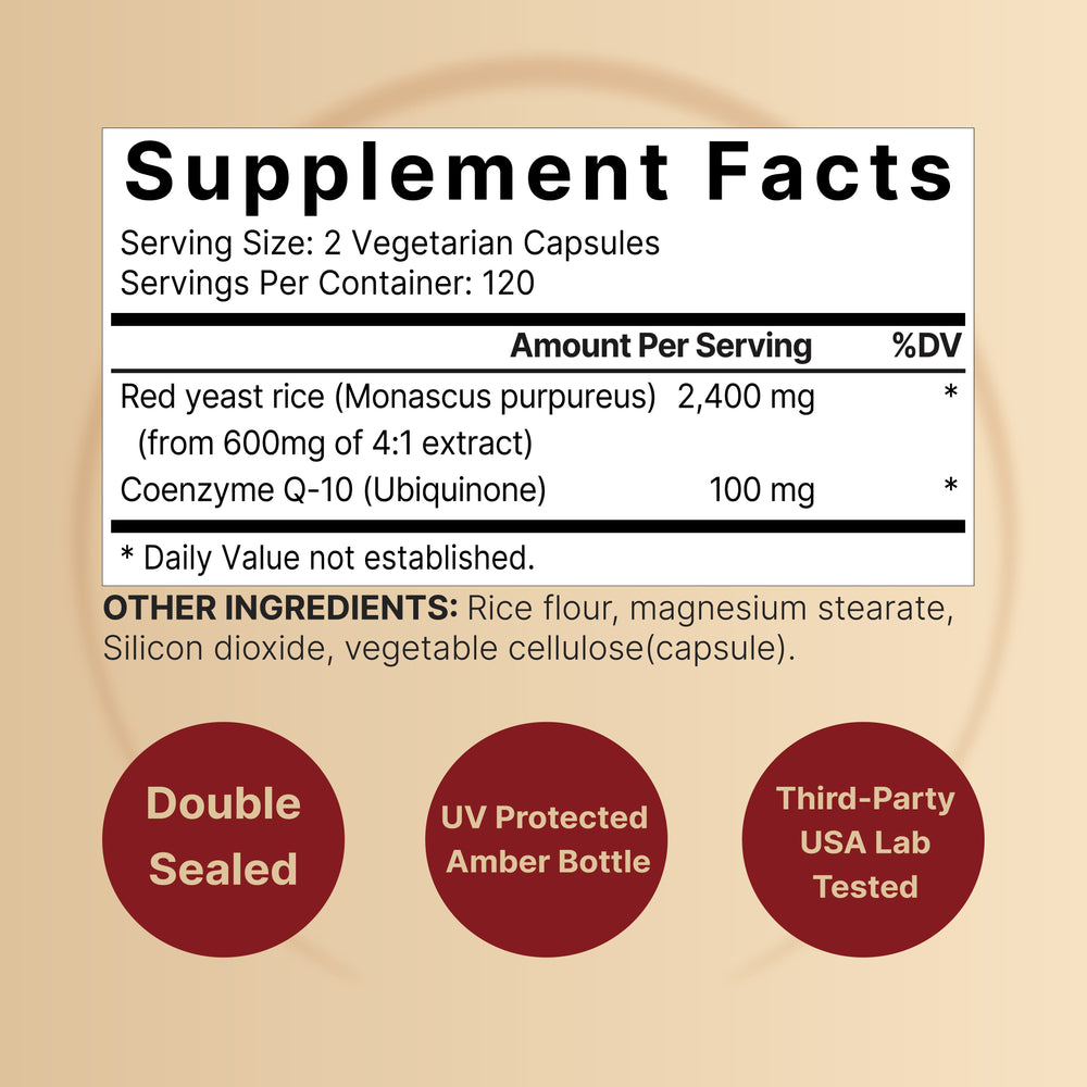 Red Yeast Rice 2,400mg Herbal Equivalent with CoQ10, 240 Veggie Capsules