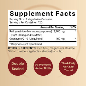 Red Yeast Rice 2,400mg Herbal Equivalent with CoQ10, 240 Veggie Capsules