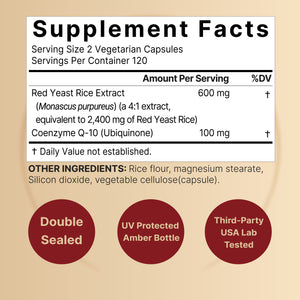 Red Yeast Rice 2,400mg Herbal Equivalent with CoQ10, 240 Veggie Capsules
