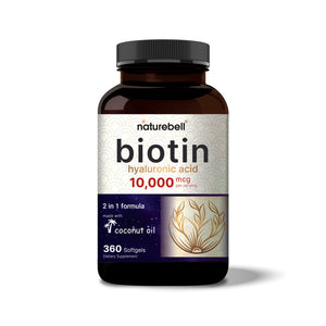 Biotin 10000mcg + Hyaluronic Acid 25mg | 360 Coconut Oil Softgels