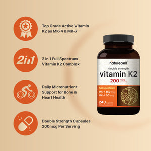 Full Spectrum Vitamin K2 Supplement with MK-7 & MK-4, 200 mcg, 240 Capsules