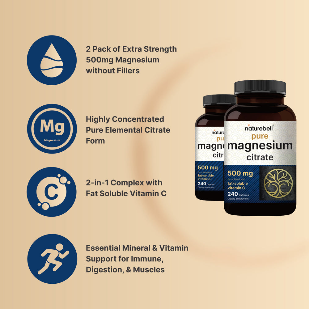 2 Pack Magnesium Citrate 500mg, 480 Capsules