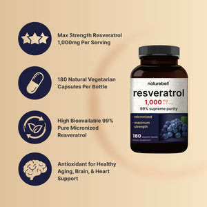 Trans Resveratrol Supplement, 1,000mg Per Serving, 180 Veggie Capsules