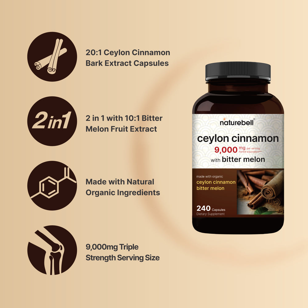 NatureBell Ceylon Cinnamon 9,000mg Per Serving, 240 Capsule