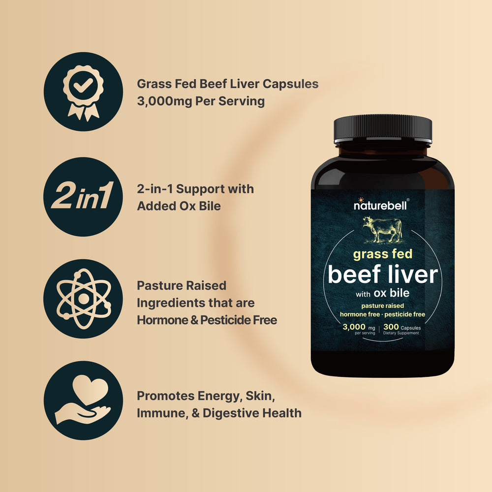 Beef Liver Capsules with Ox Bile, 3,000mg Per Serving, 300 Count