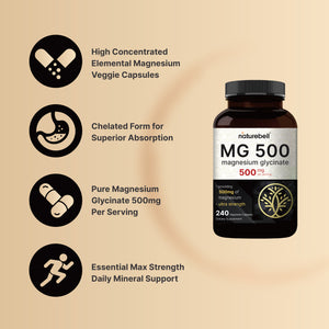 Magnesium Glycinate 500mg Per Serving | 240 Veggie Capsule
