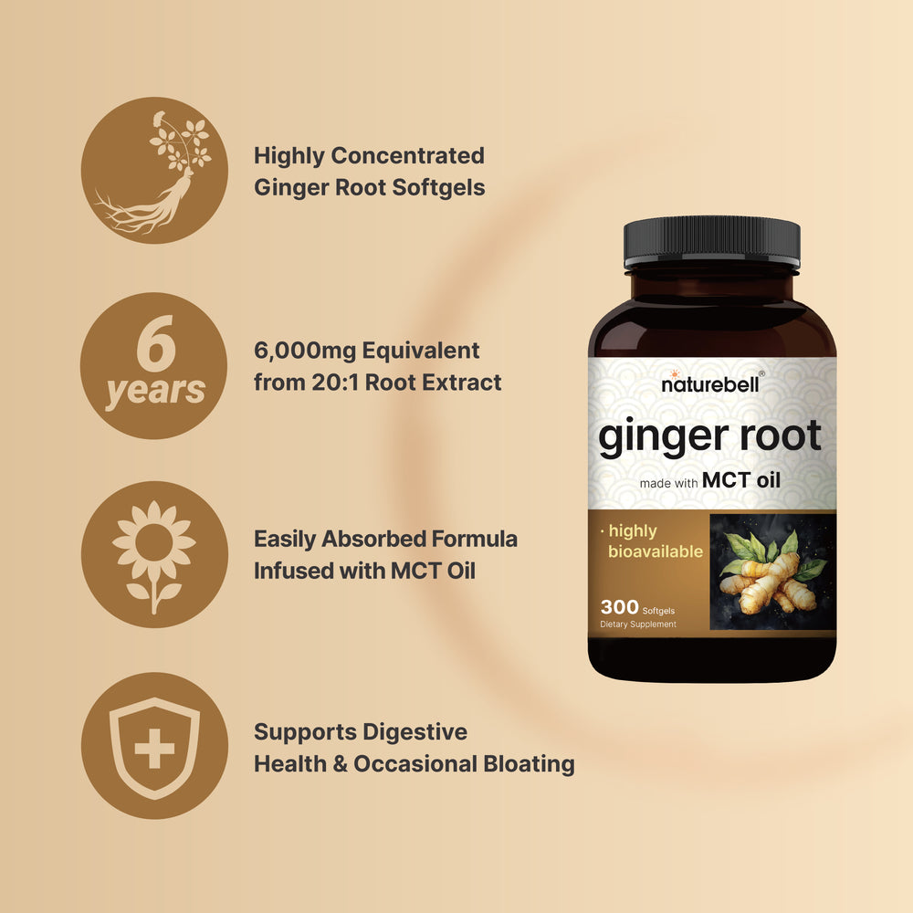 Ginger Root with MCT Oil – 6,000mg Equivalent – 300 Softgels