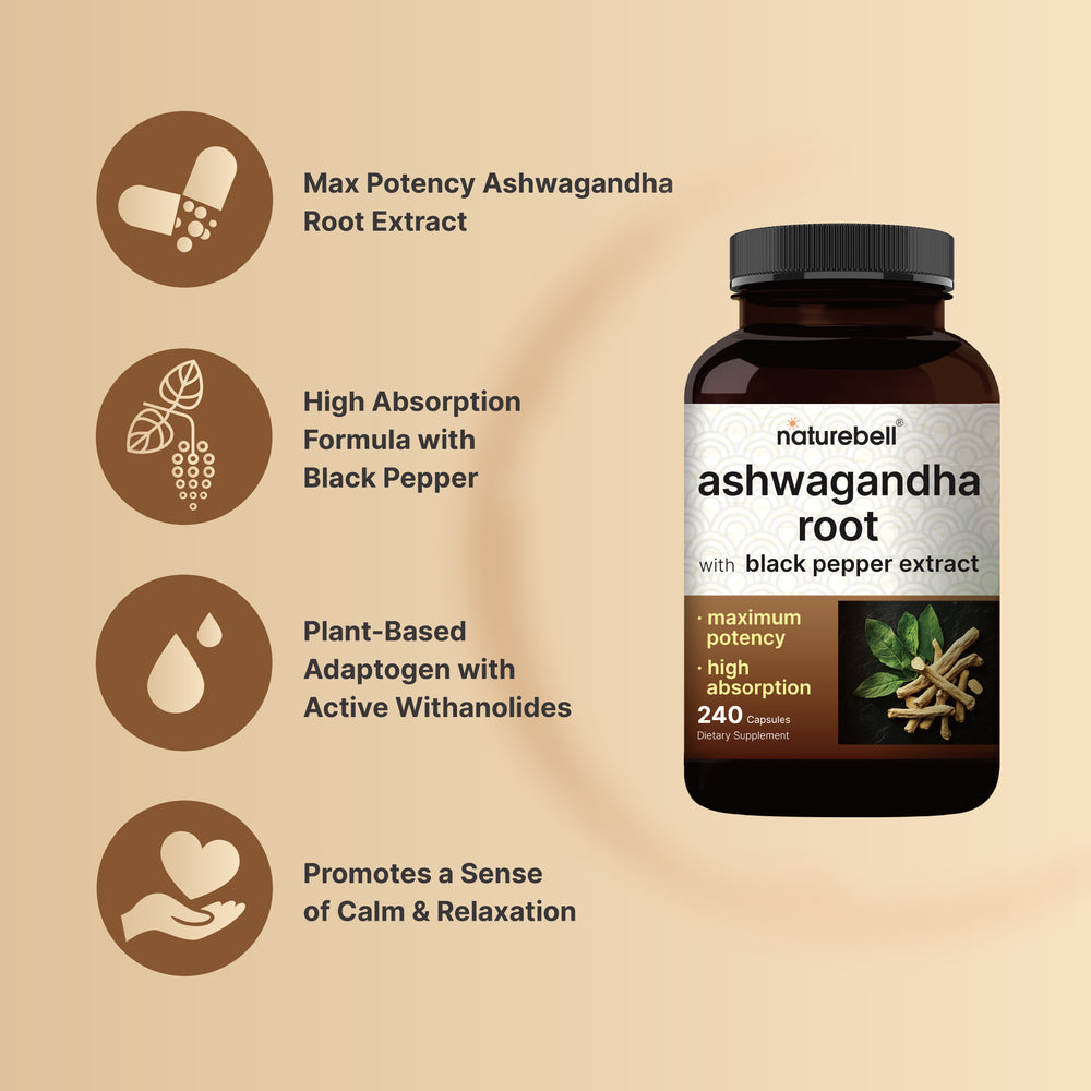 Ashwagandha 12,500 mg Equivalent with Black Pepper, 240 Capsules
