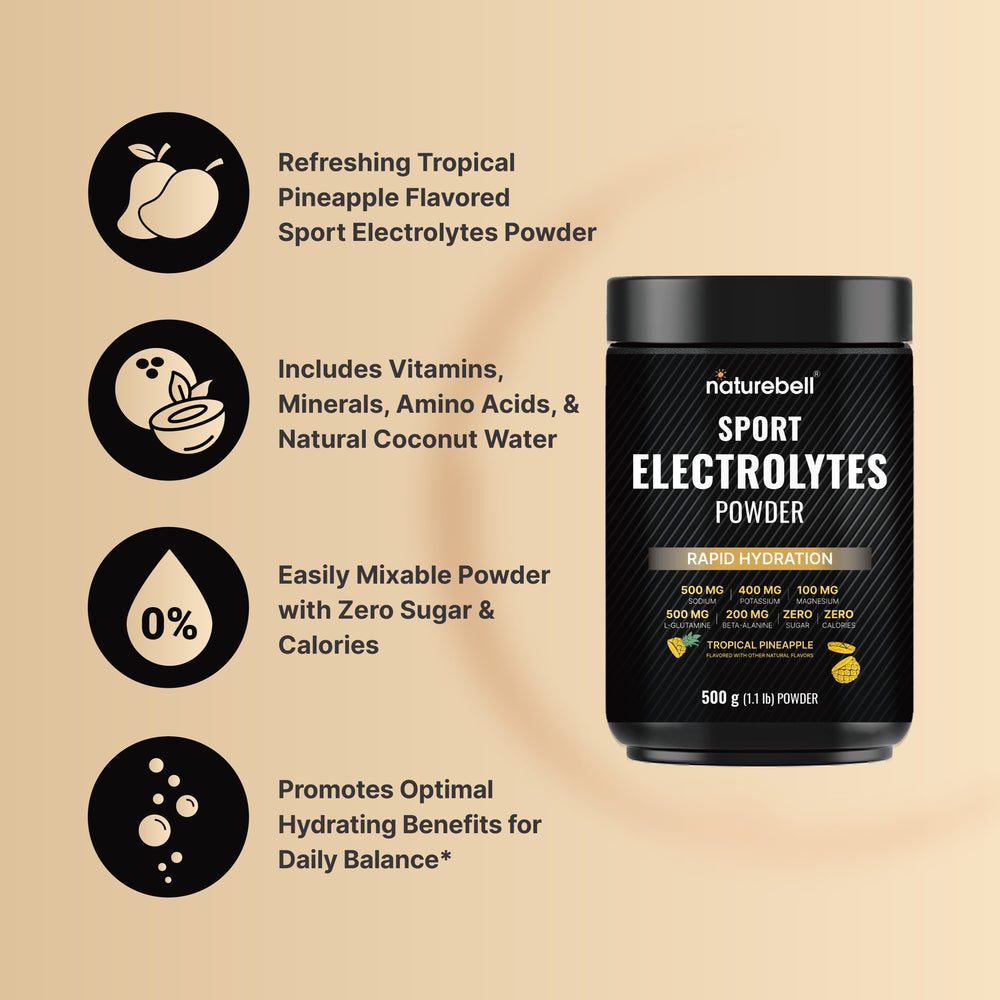Sport Electrolytes Powder No Sugar, 500g (52 Servings) – Tropical Pineapple Flavor