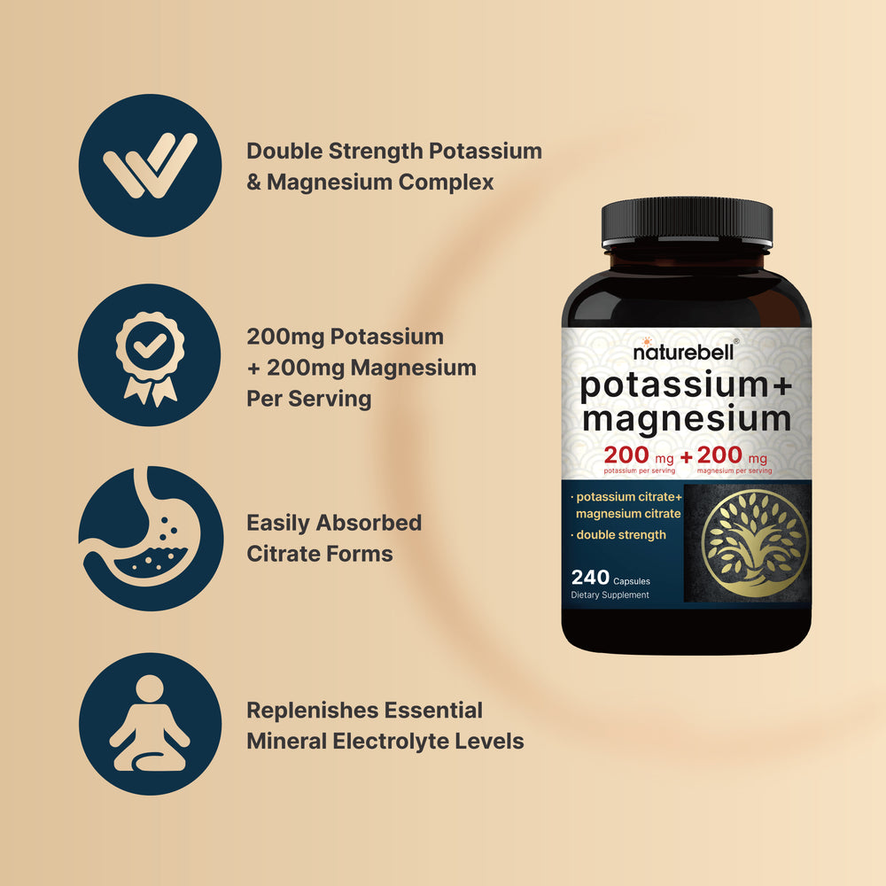 Potassium Magnesium Supplement – Potassium 200mg + Magnesium 200mg | 240 Capsules