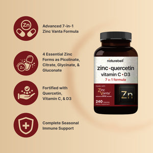 Naturebell Zinc Quercetin with Vitamin C & D3, 240 Capsules
