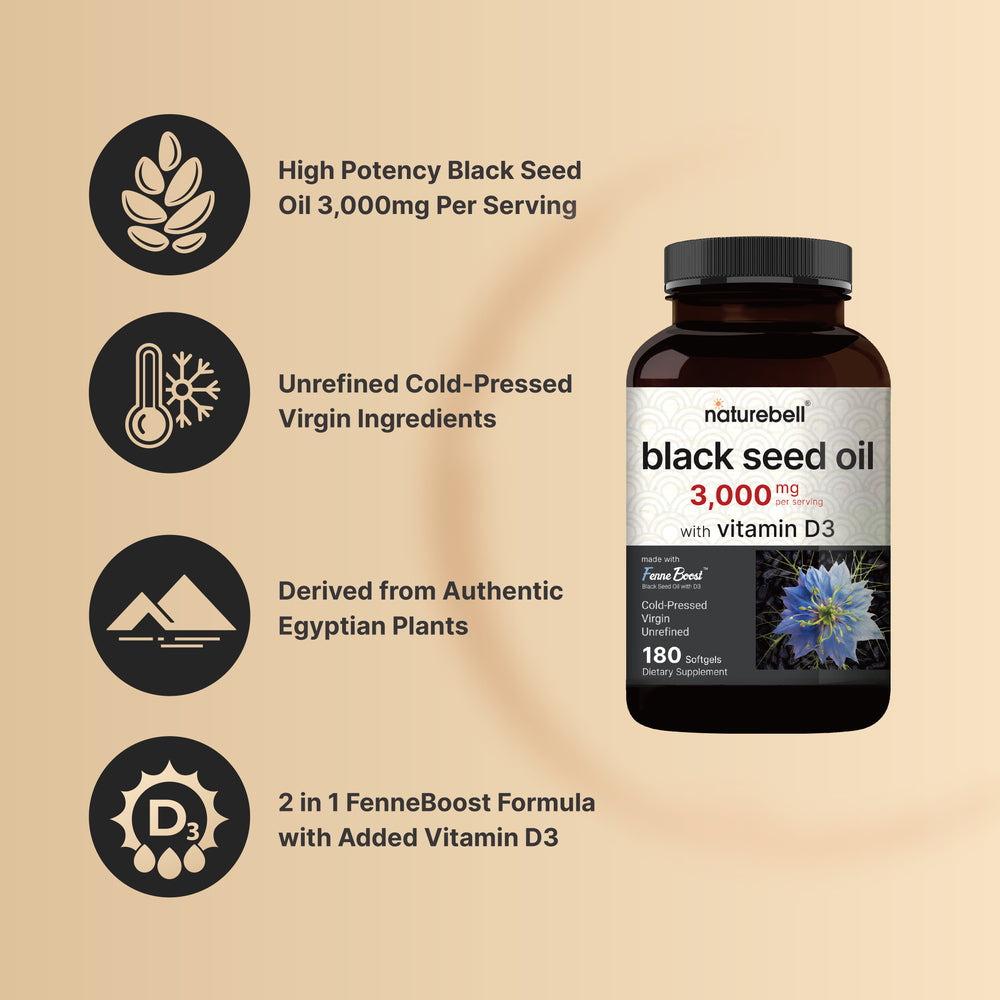 Black Seed Oil with Vitamin D3 2,000IU, 180 Softgels