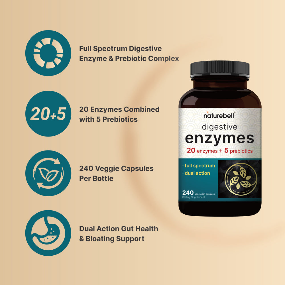 Digestive Enzymes with Prebiotics 400mg Per Serving, 240 Veggie Capsules