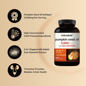 Virgin Pumpkin Seed Oil with Saw Palmetto, 3,000mg Per Serving, 240 Softgel Capsules