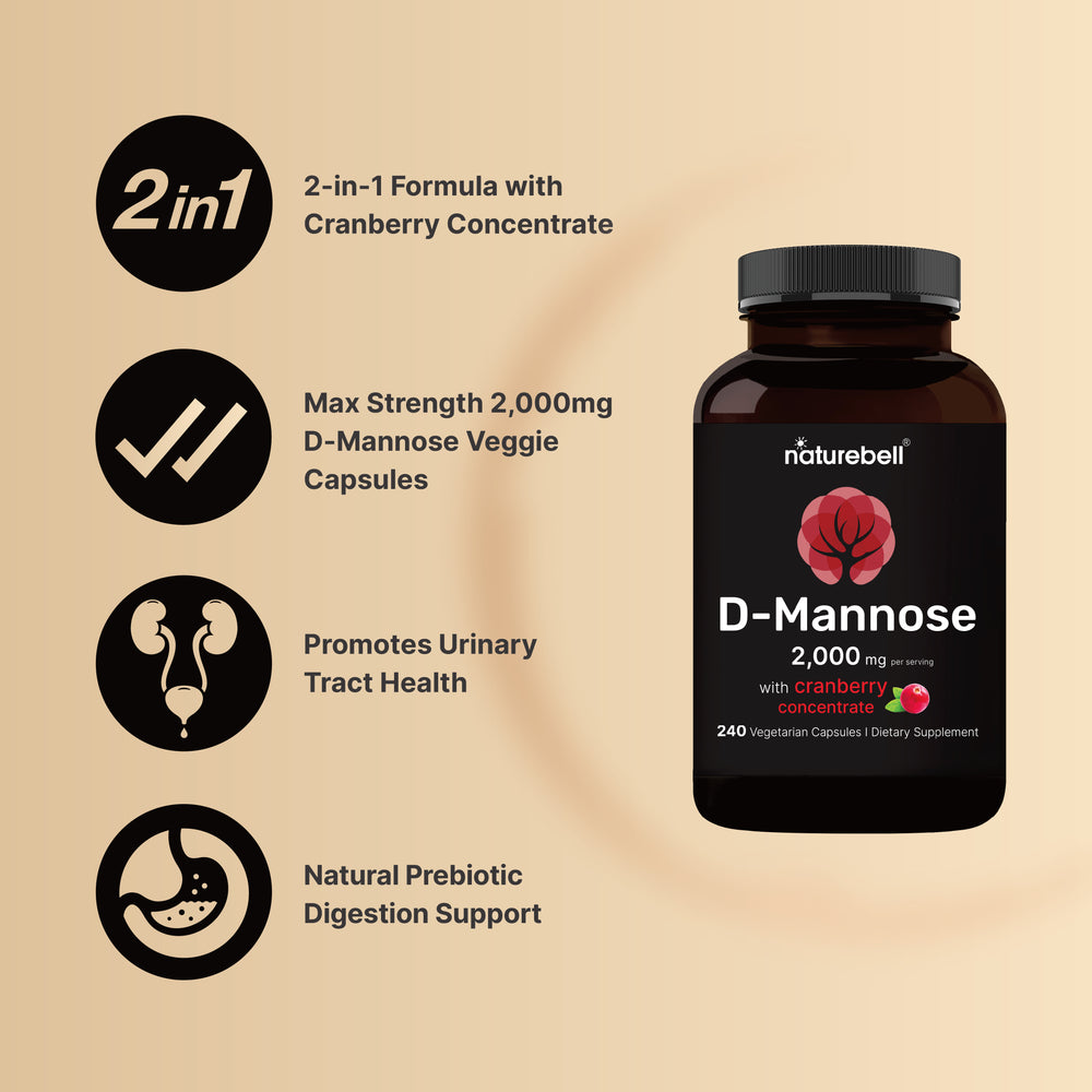 NatureBell D-Mannose 500mg Capsules (2,000mg Per Serving), 240 Veggie Capsules
