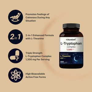 L Tryptophan 1300mg with L Theanine 200mg, 300 Capsules