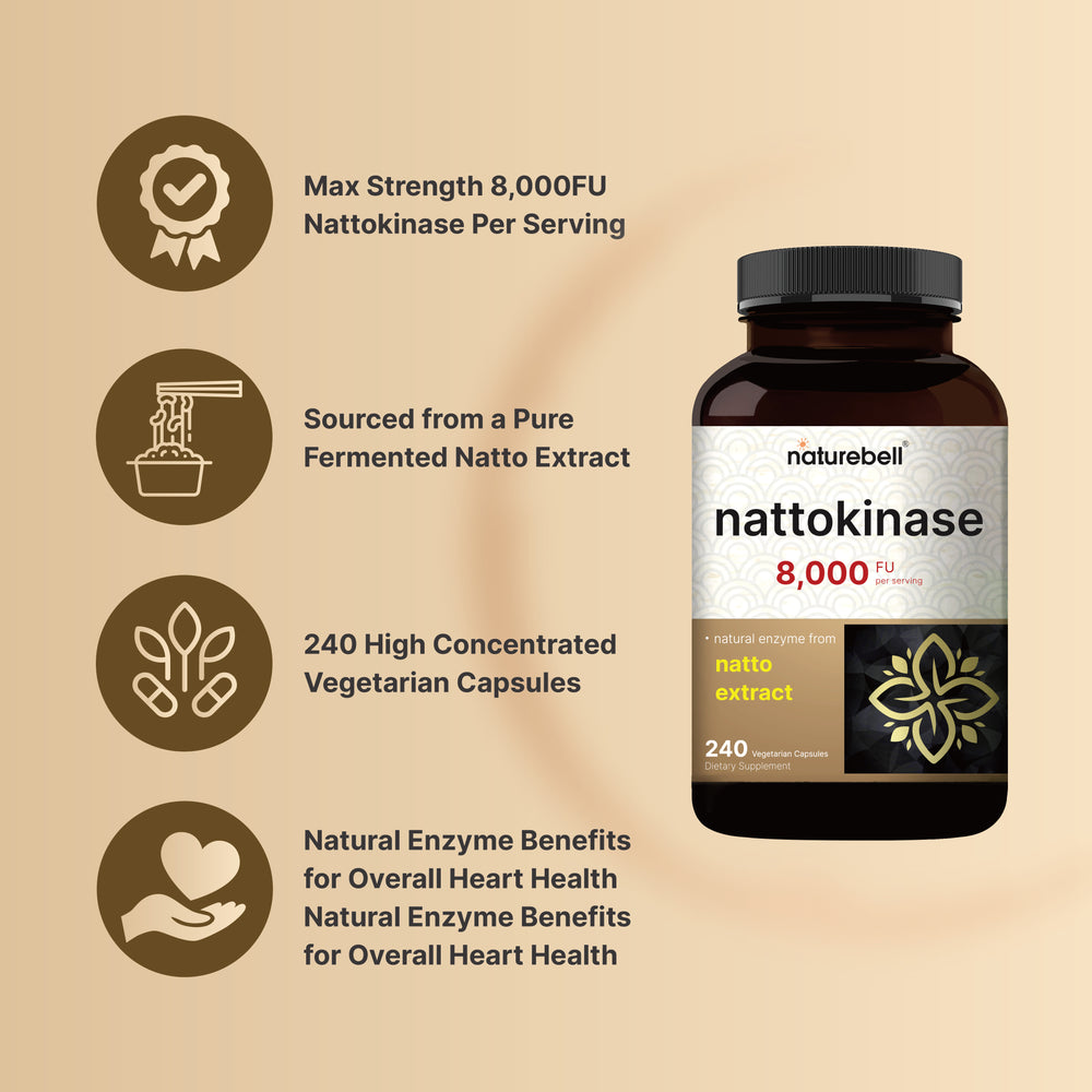 Nattokinase Supplement 8,000 FU Per Serving, 240 Veggie Capsule