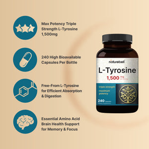 L Tyrosine Supplement, 1,500mg Per Serving, 240 Capsule