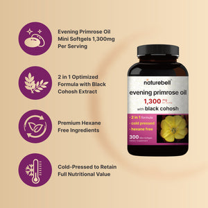 Evening Primrose Oil with Black Cohosh, 1,300mg Per Serving, 300 Mini-Softgels