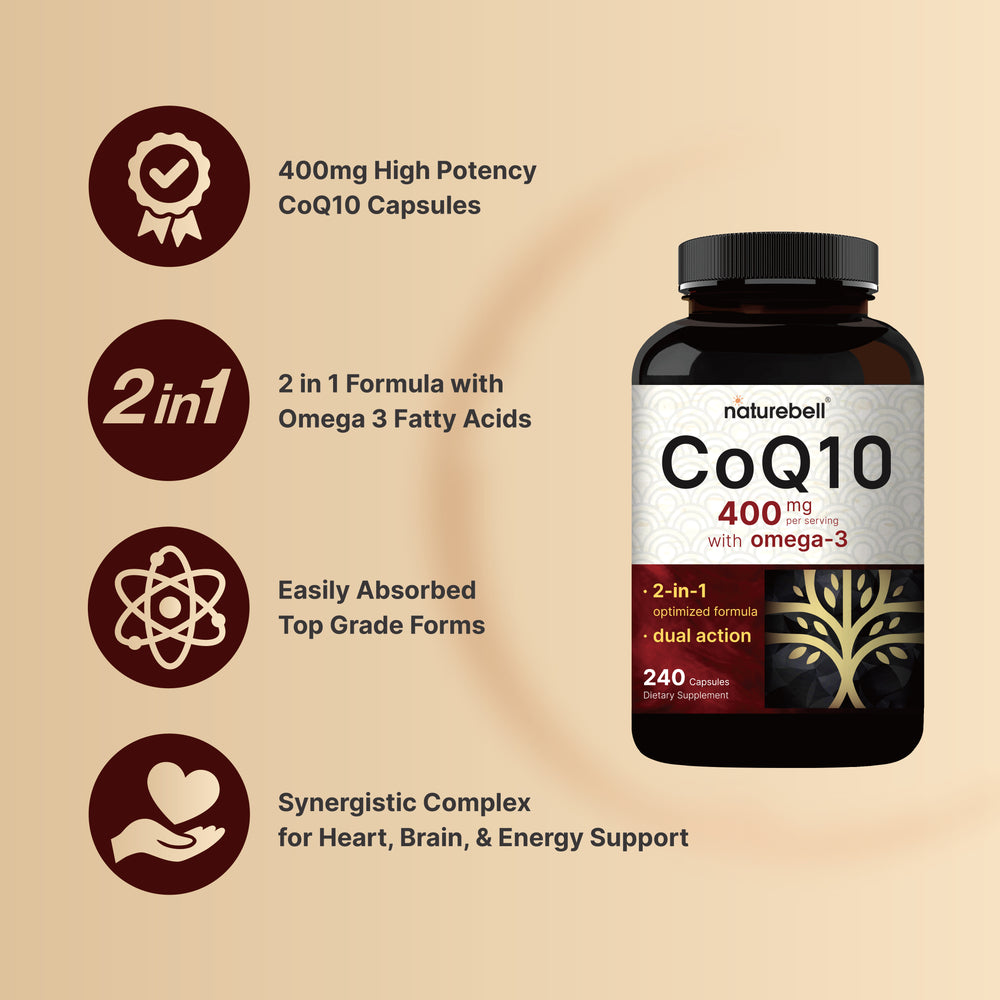 CoQ10 400mg with Omega 3 Fatty Acids, 240 Capsules