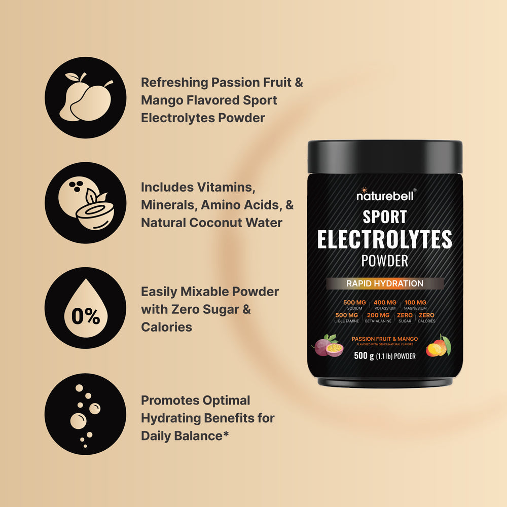 Sport Electrolytes Powder No Sugar, 500g (52 Servings) – Passion Fruit & Mango Flavor