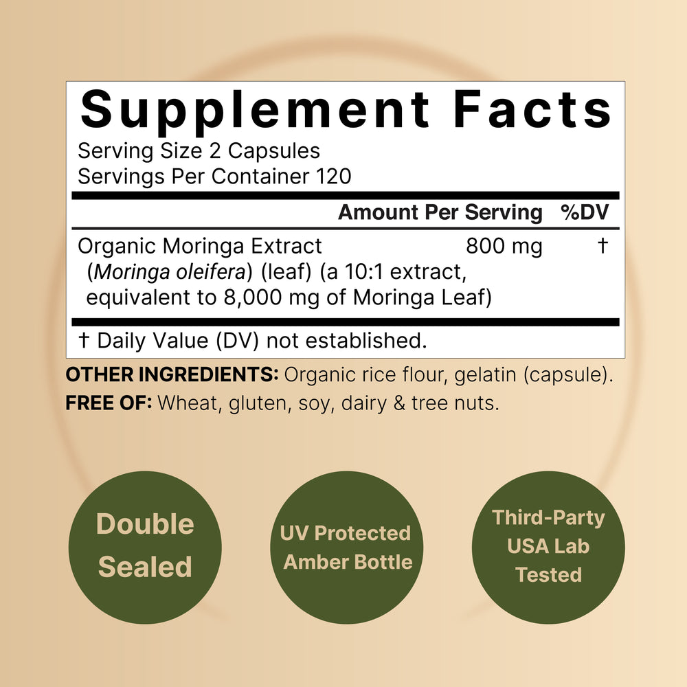 Pure Moringa Capsules 8,000mg Per Serving (2 Pack), 480 Capsules