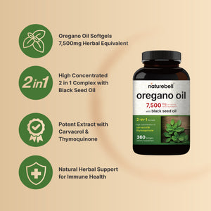 
            
                Load image into Gallery viewer, Oregano Oil with Black Seed Oil 7,500mg, 360 Softgel
            
        