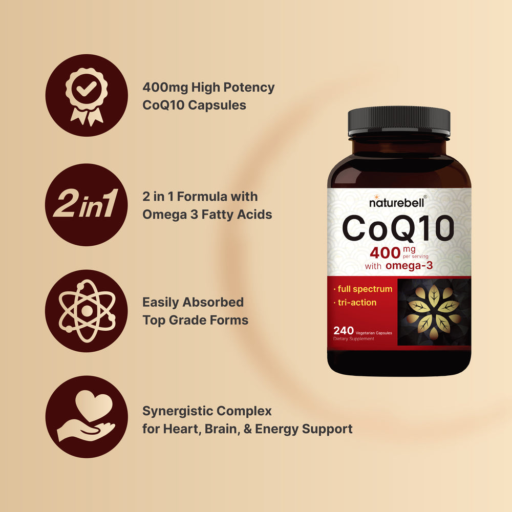 CoQ10 400mg with Omega 3 Fatty Acids, 240 Capsules