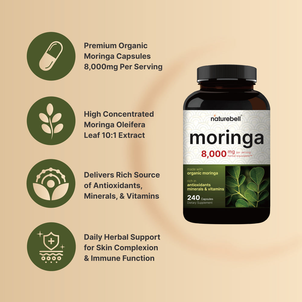 Moringa Capsules (Made with Organic Moringa Powder), 8000mg Per Serving, 240 Counts