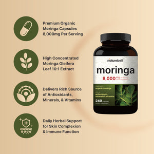 Moringa Capsules (Made with Organic Moringa Powder), 8000mg Per Serving, 240 Counts