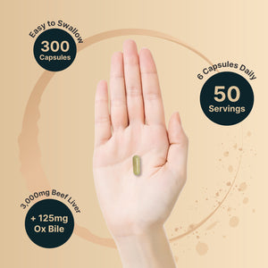 Beef Liver Capsules with Ox Bile, 3,000mg Per Serving, 300 Count