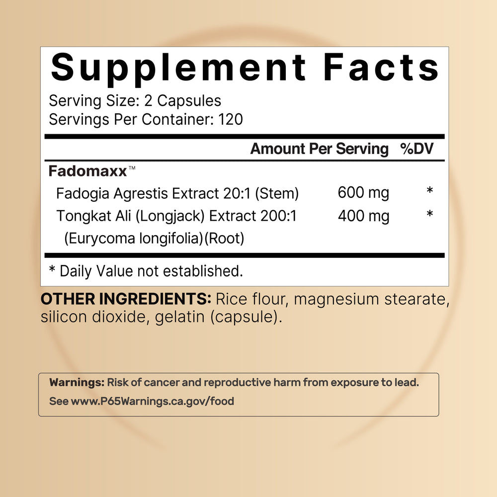 Fadogia Agrestis 600mg Complexed with Tongkat Ali 400mg, 240 Capsules