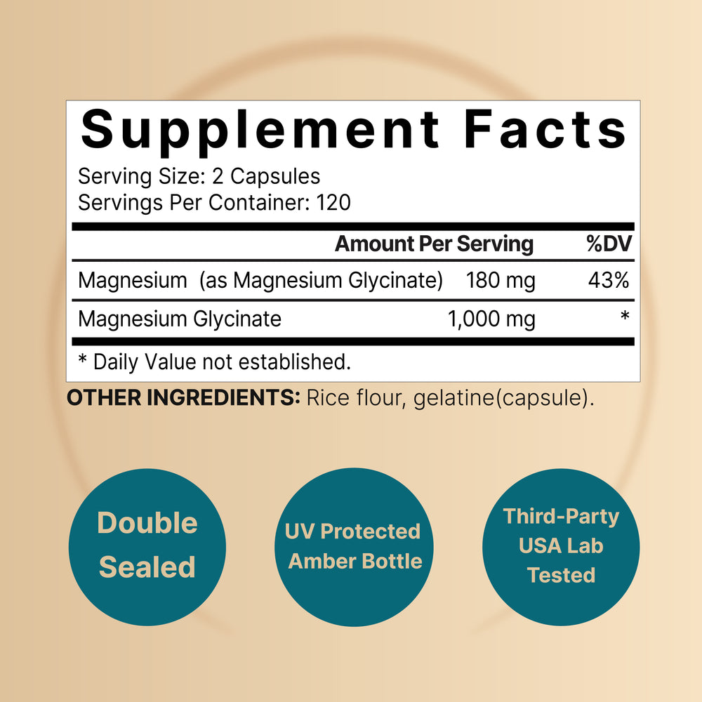 Magnesium Glycinate Capsules 1,000mg Per Serving, 240 Count