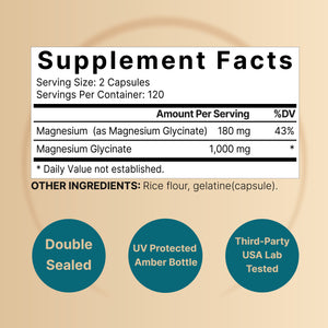 Magnesium Glycinate Capsules 1,000mg Per Serving, 240 Count