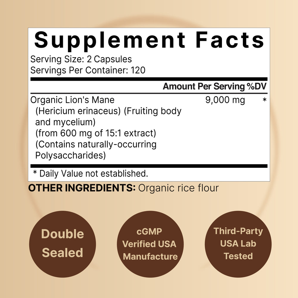 Lions Mane Supplement 9,000mg Per Serving, 240 Capsules