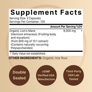 Lions Mane Supplement 9,000mg Per Serving, 240 Capsules