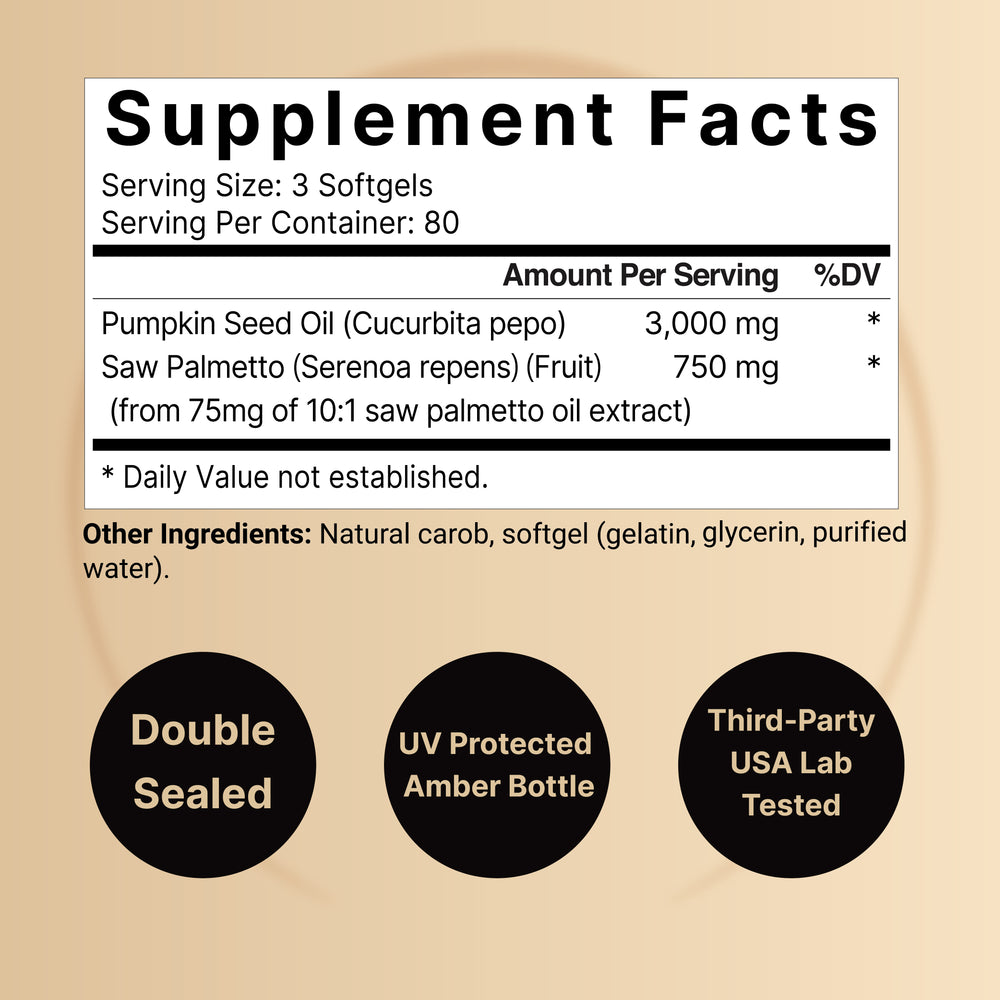 
            
                Load image into Gallery viewer, Virgin Pumpkin Seed Oil with Saw Palmetto, 3,000mg Per Serving, 240 Softgel Capsules
            
        