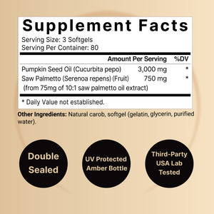 Virgin Pumpkin Seed Oil with Saw Palmetto, 3,000mg Per Serving, 240 Softgel Capsules