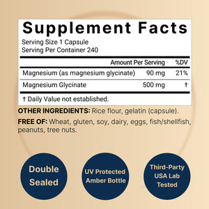 Magnesium Glycinate 500mg, 240 Capsules
