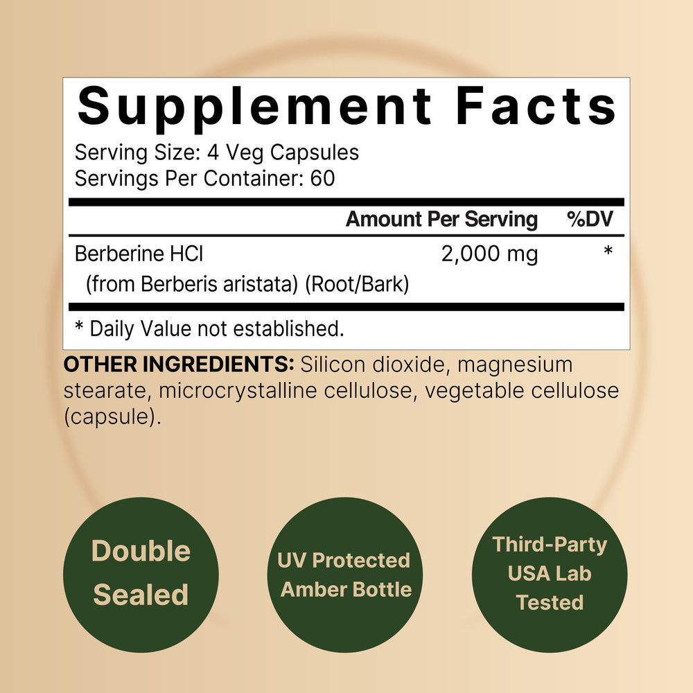 Berberine Supplement 500mg Per Capsule (2,000mg Per Serving) | 240 Veggie Capsules