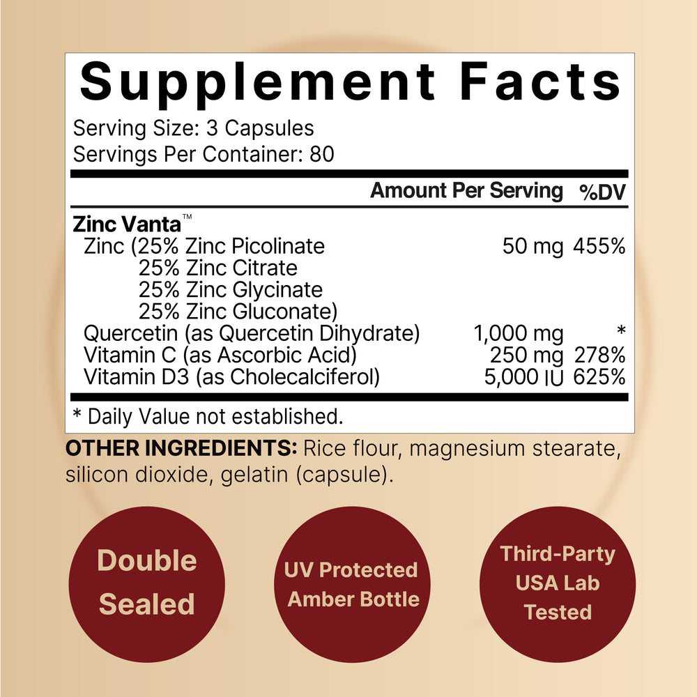 Naturebell Zinc Quercetin with Vitamin C & D3, 240 Capsules