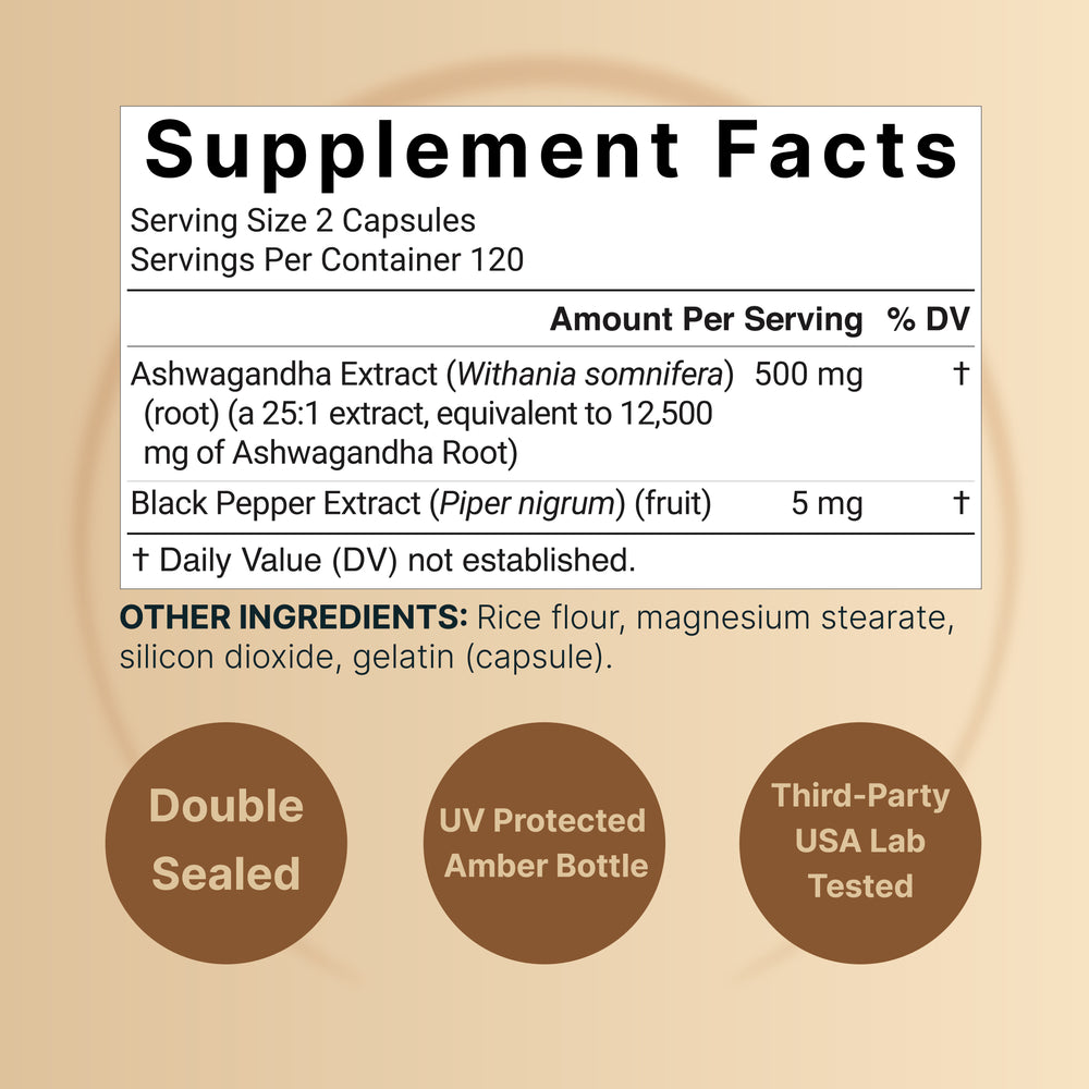 Ashwagandha 12,500 mg Equivalent with Black Pepper, 240 Capsules